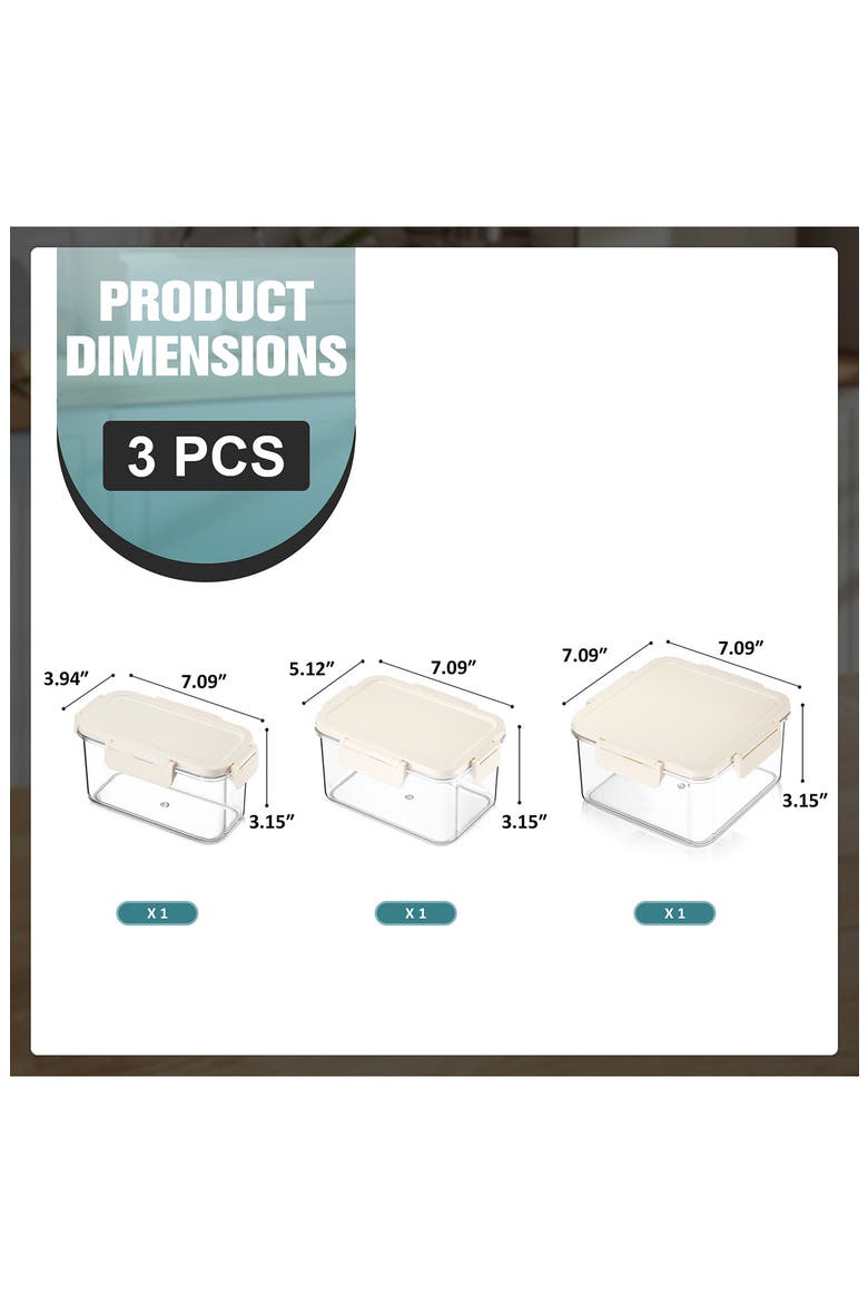 3-Piece Reusable Snap Lids Airtight Food Storage Containers, Alternate, color, NO COLOR