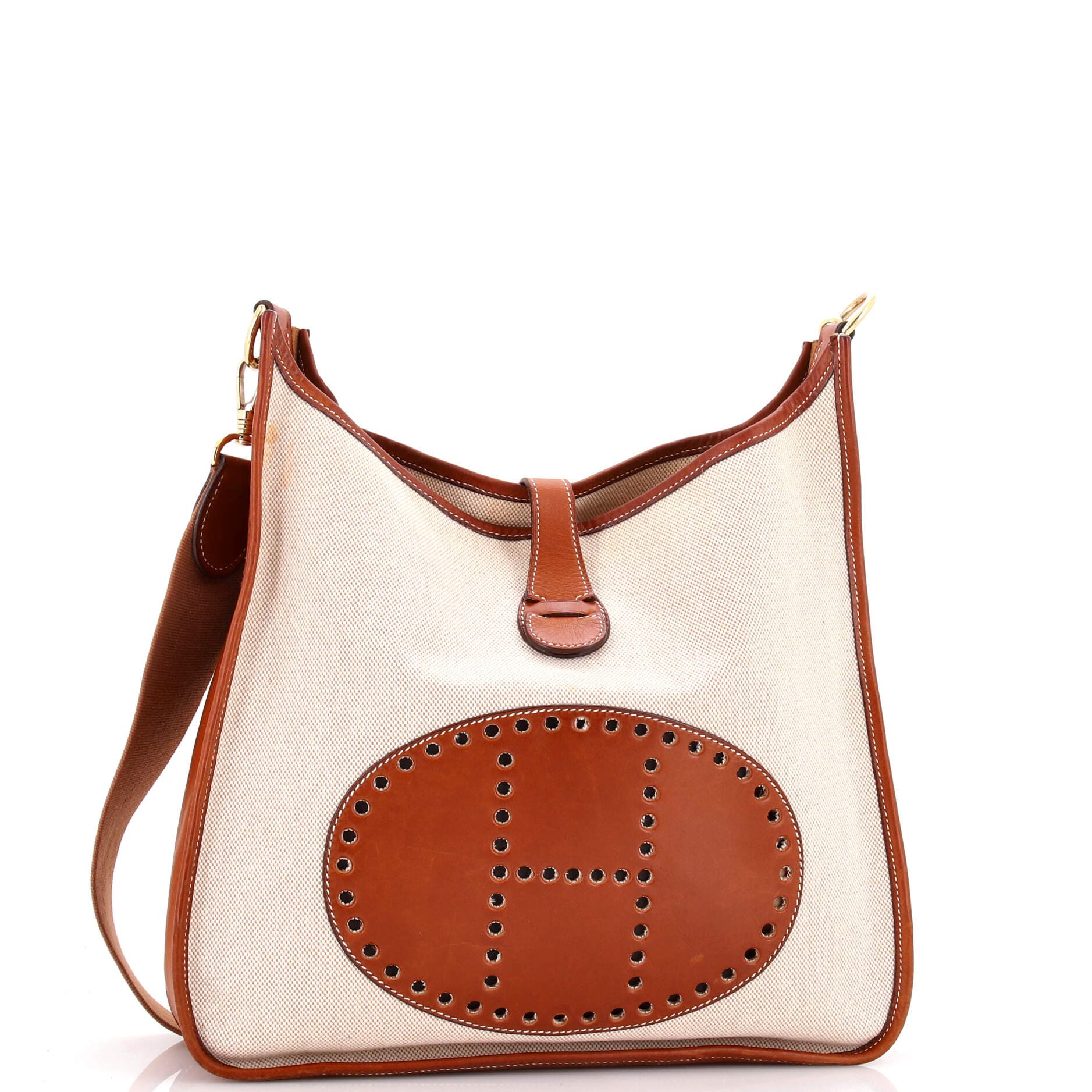 Pre-Owned Hermes Evelyne Bag Gen I Toile and Leather PM, Alternate, color, Ecru