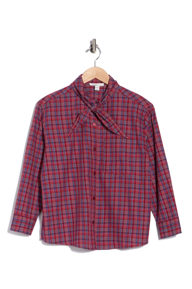 Plaid Tie Neck Shirt, Alternate, color, MAPLE SEASON