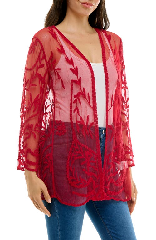 Nina Leonard Embroidered Mesh Open Front Shirt