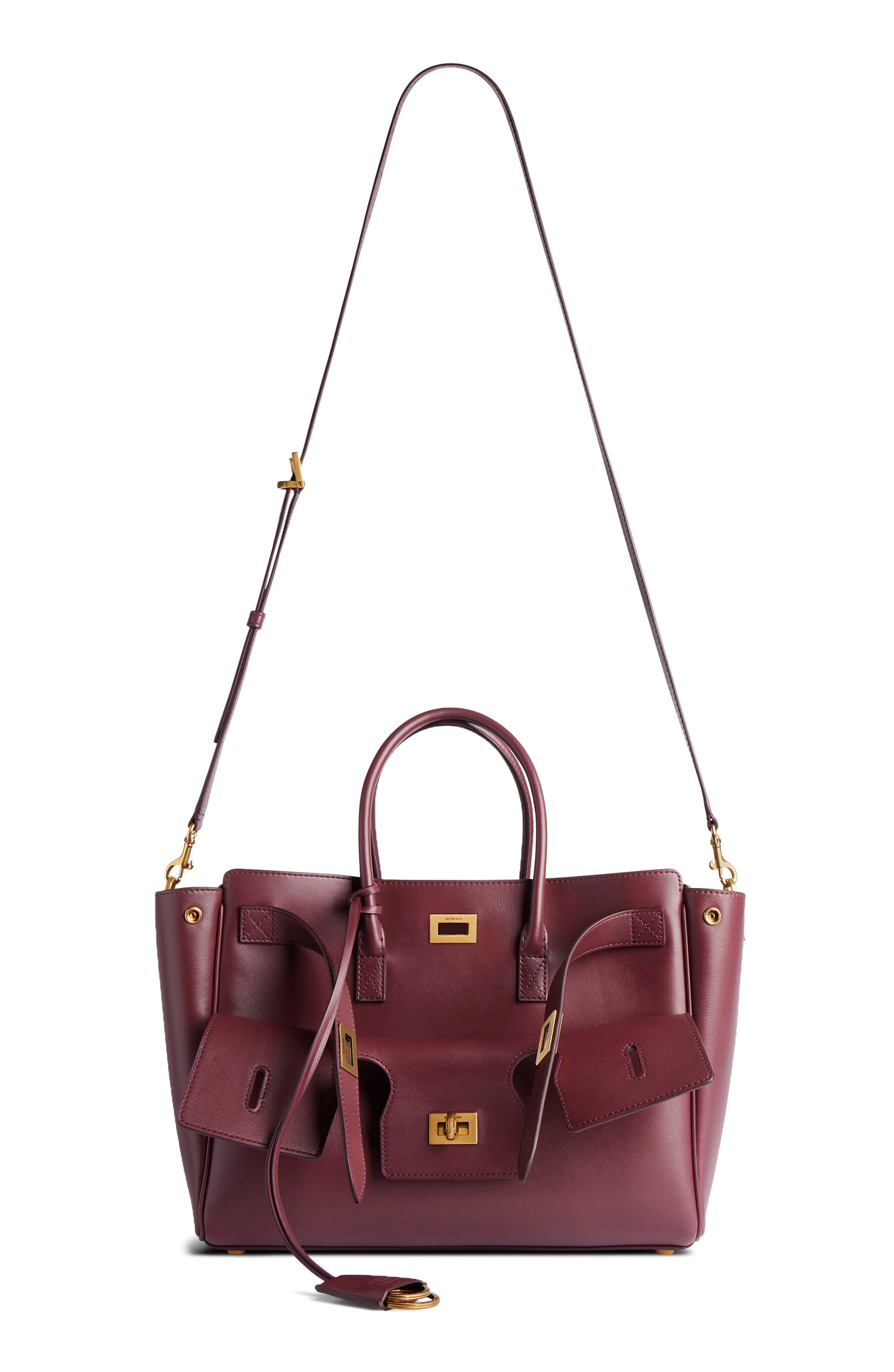 Balenciaga Small Bel Air Leather Tote, Alternate, color, 6034 Dark Burgundy