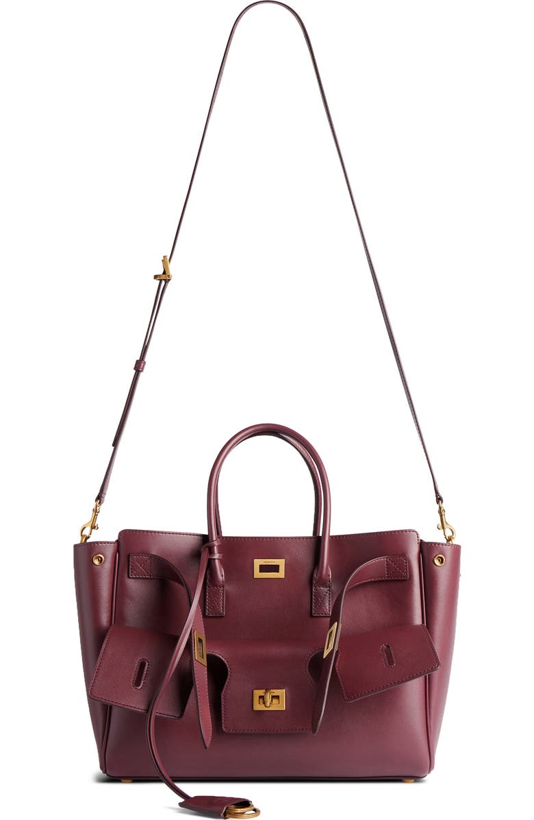 Balenciaga Small Bel Air Leather Tote, Alternate, color, 6034 Dark Burgundy