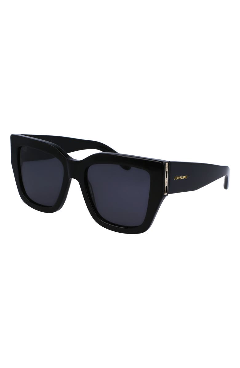FERRAGAMO Gancini 55mm Modified Rectangular Sunglasses, Alternate, color, Black
