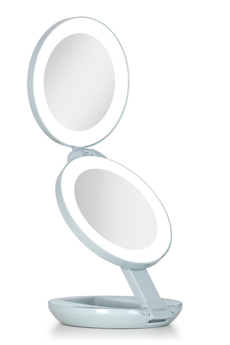 Lighted Travel Mirror with Magnification & Folding-to-Compact, Main, color, French Blue