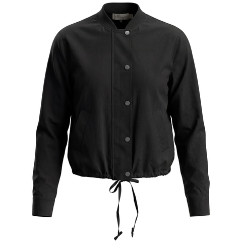 Cotton Snap Button Drawstring Hem Bomber Jacket