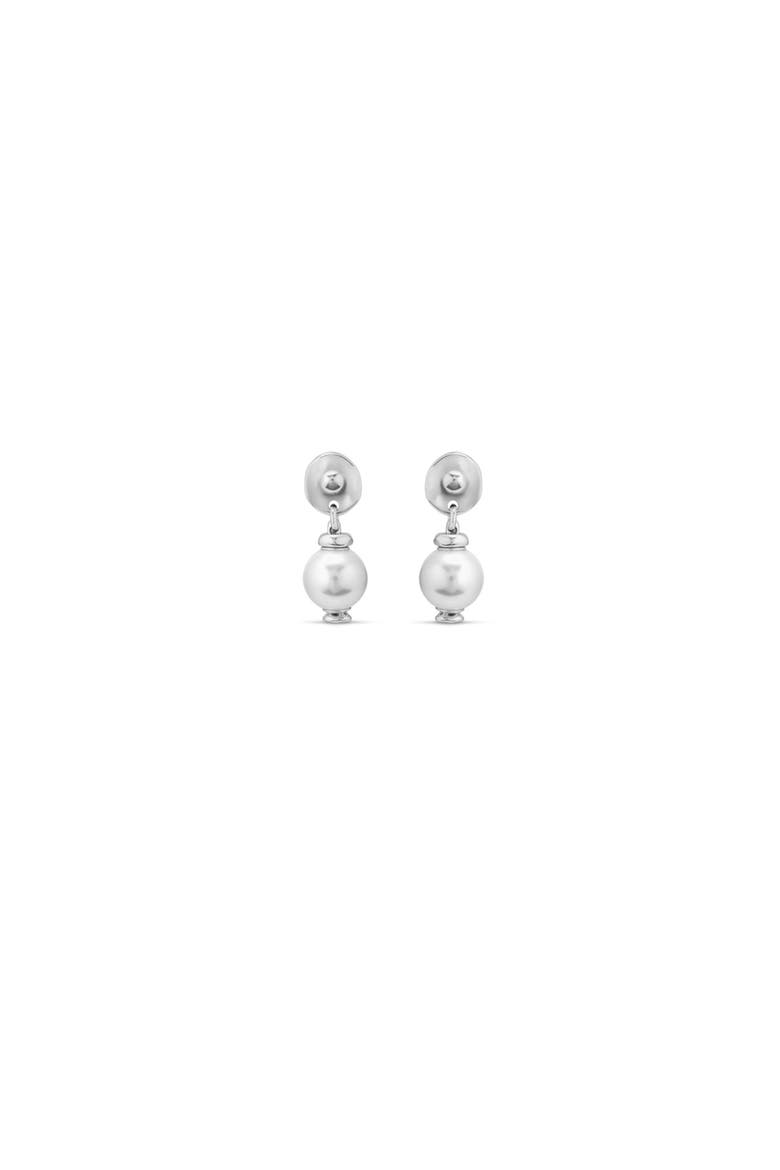 Medallion Pearl Drop Earrings, Main, color, Silver