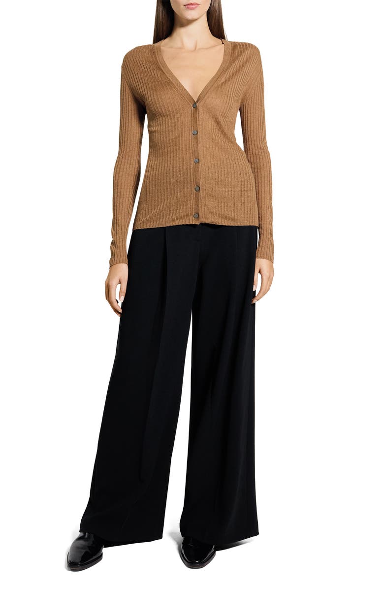 Theory Rib Cardigan, Alternate, color, Mid Khaki