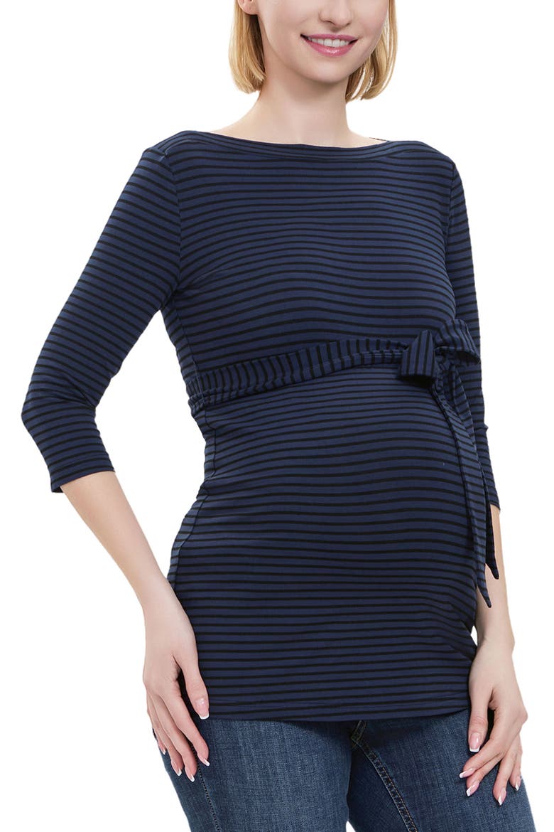 Maternity Striped Boat Neck Top, Alternate, color, Navy
