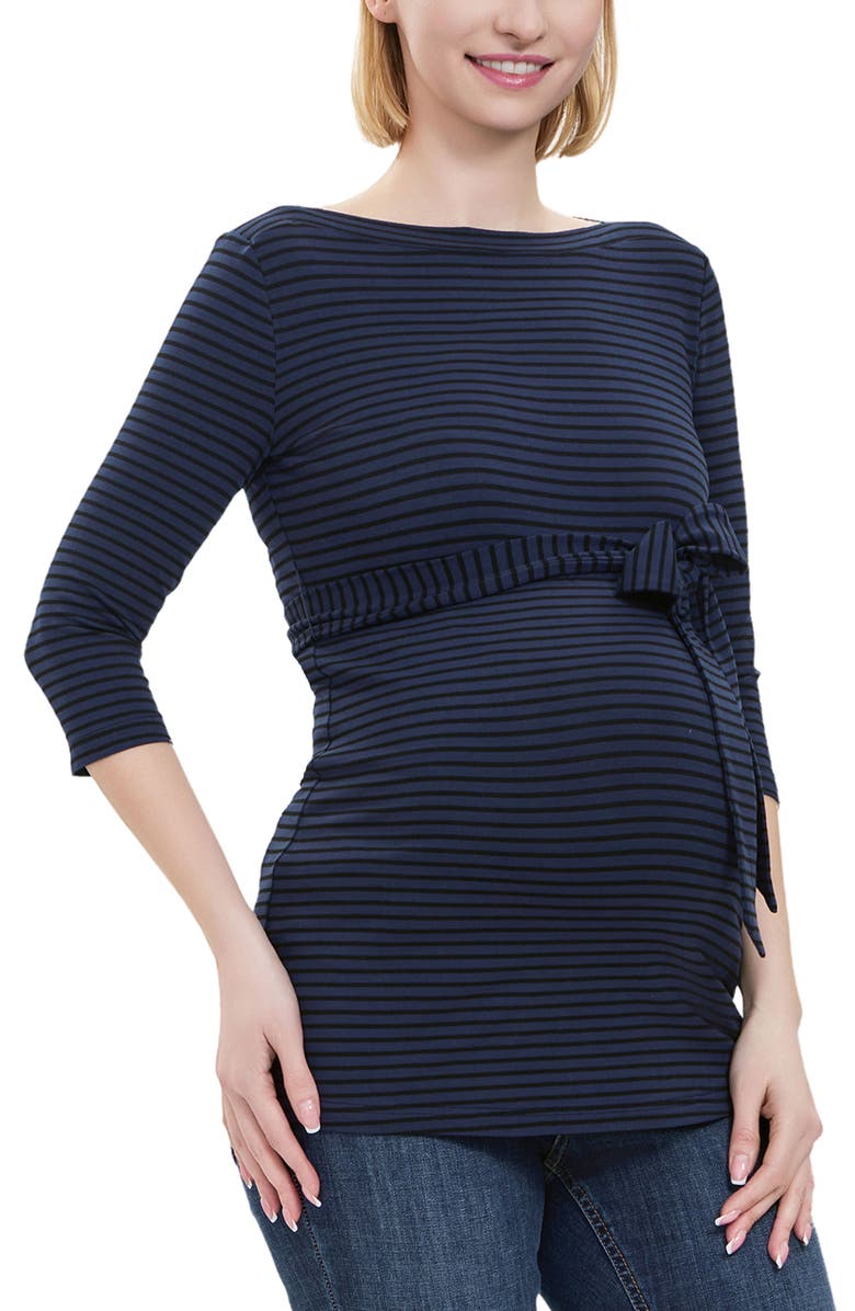 Kimi & Kai Maternity Striped Boat Neck Top, Alternate, color, Navy