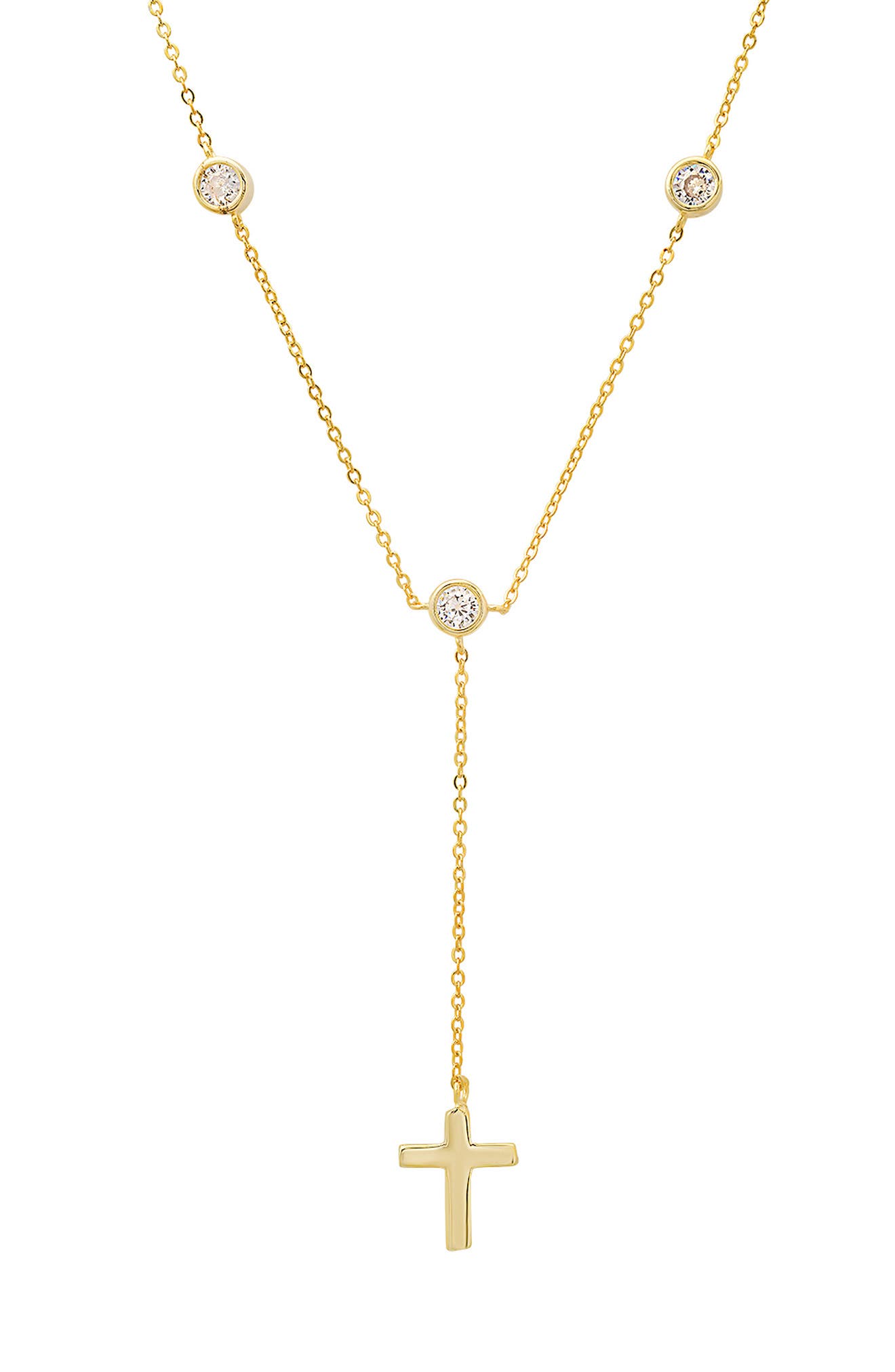 Queen Jewels CZ Station Y-Drop Cross Necklace