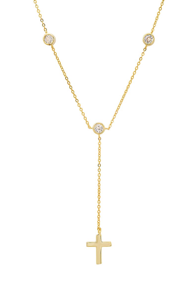 CZ Station Y-Drop Cross Necklace, Main, color, GOLD