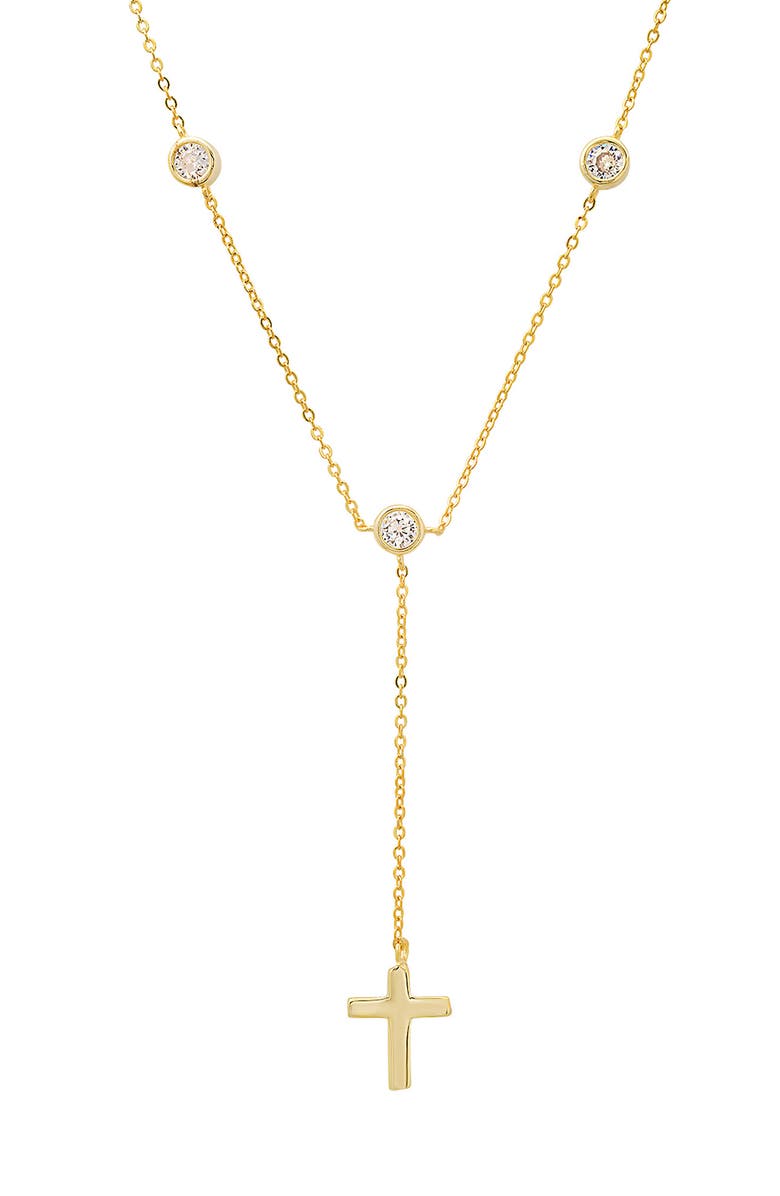 Queen Jewels CZ Station Y-Drop Cross Necklace, Main, color, Gold