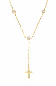 Queen Jewels CZ Station Y-Drop Cross Necklace