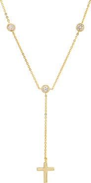 Queen Jewels CZ Station Y-Drop Cross Necklace