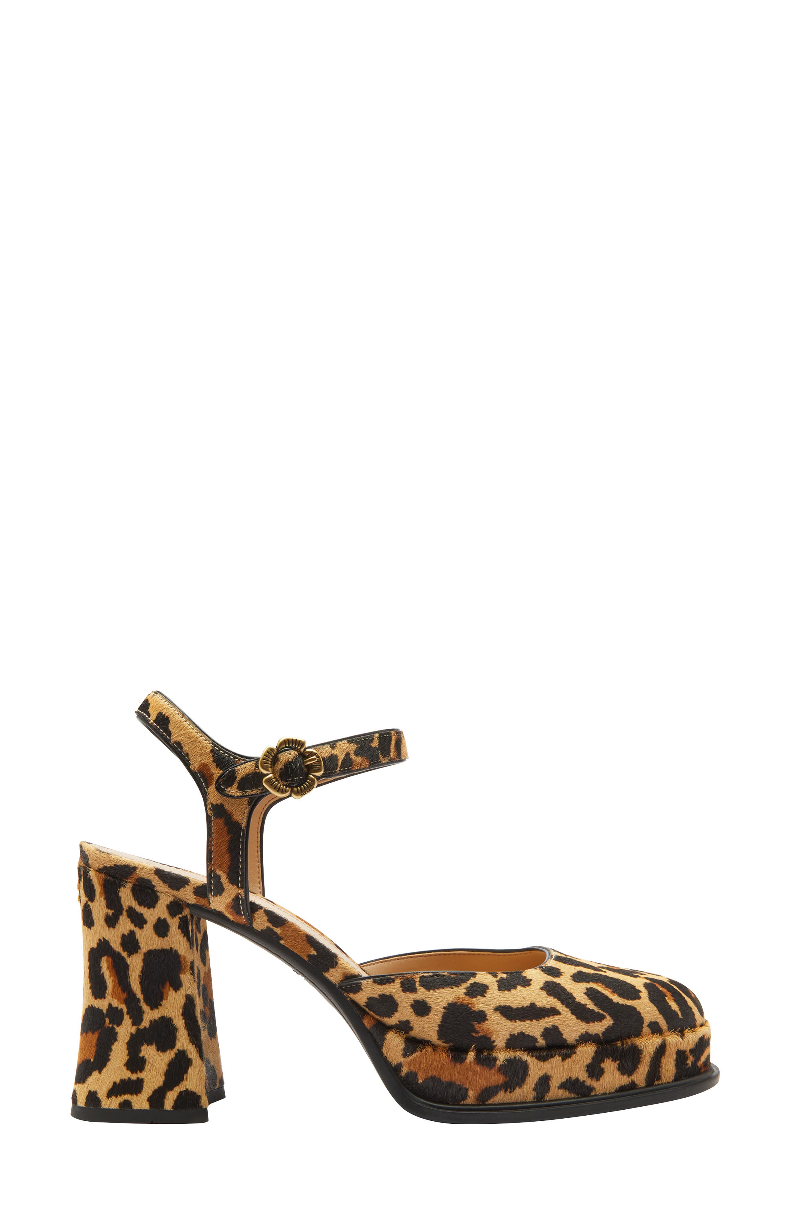 COACH Tea Rose Ankle Strap Genuine Calf Hair Platform Pump, Alternate, color, Natural Leopard
