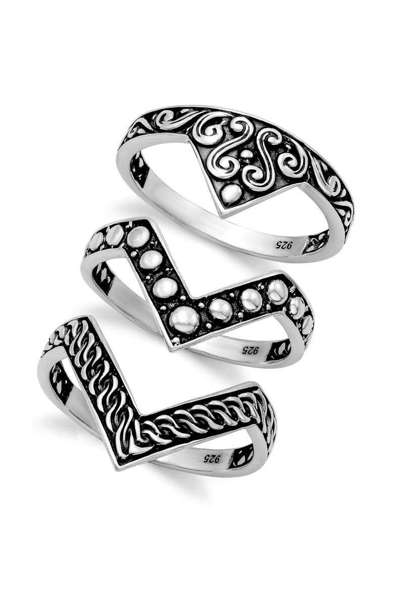 Sterling Silver Triple Chevron Ring Set, Main, color, SILVER