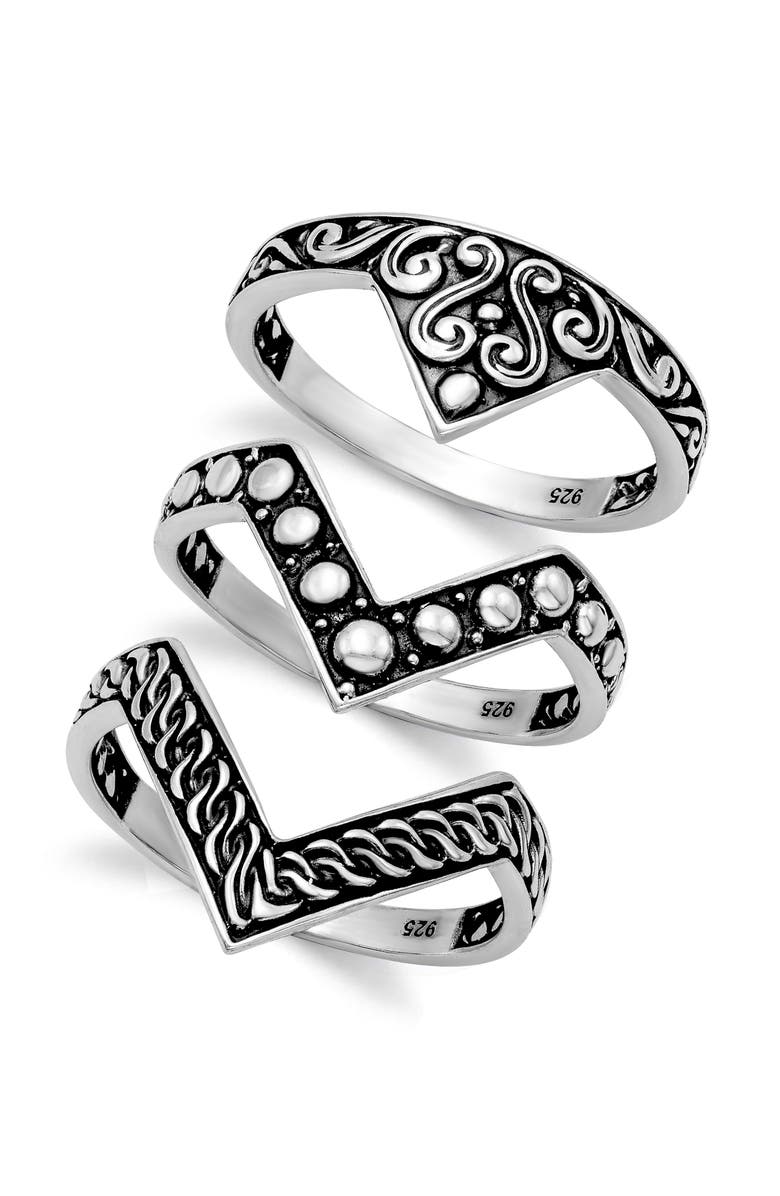 SAMUEL B. Sterling Silver Triple Chevron Ring Set, Main, color, Silver