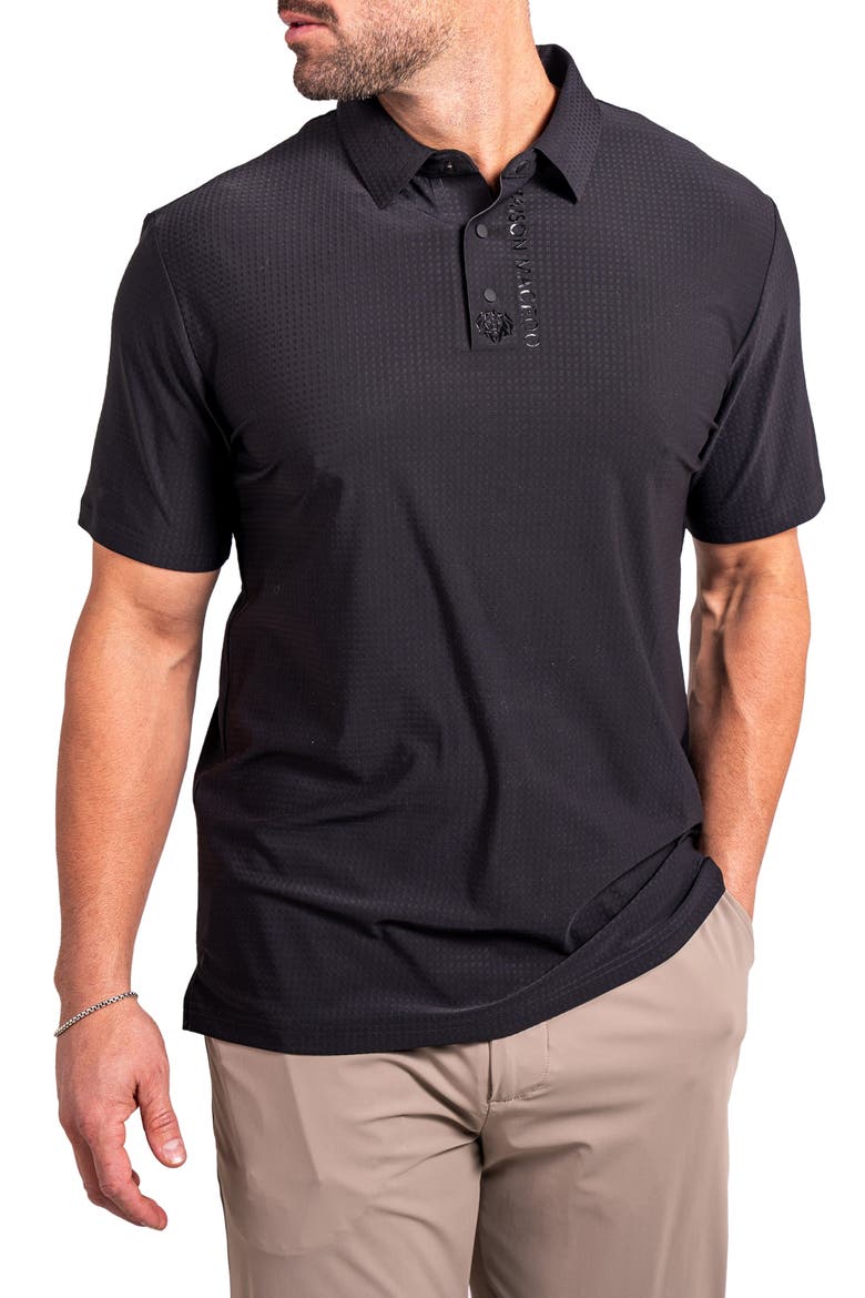 Geo Pattern Stretch Nylon Polo, Alternate, color, BLACK