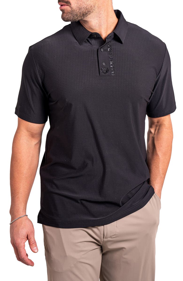 Maceoo Geo Pattern Stretch Nylon Polo, Alternate, color, Black