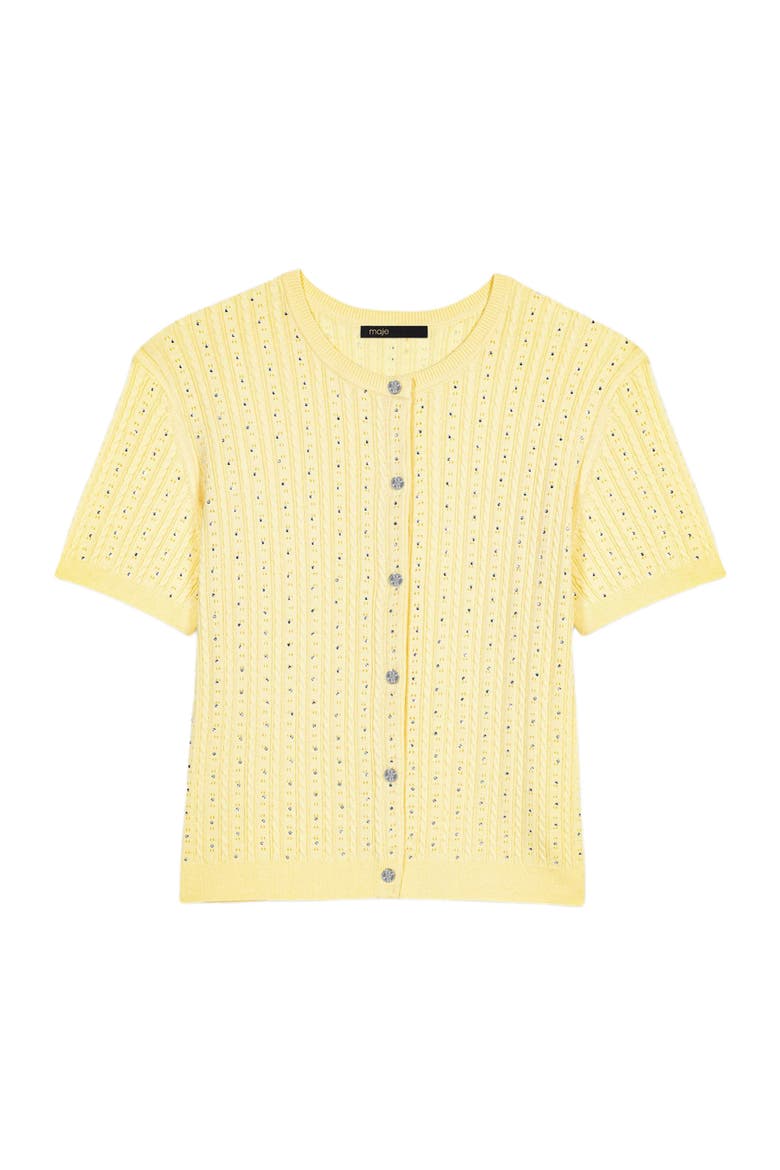 Cardigan with rhinestone neck, Alternate, color, Yellow