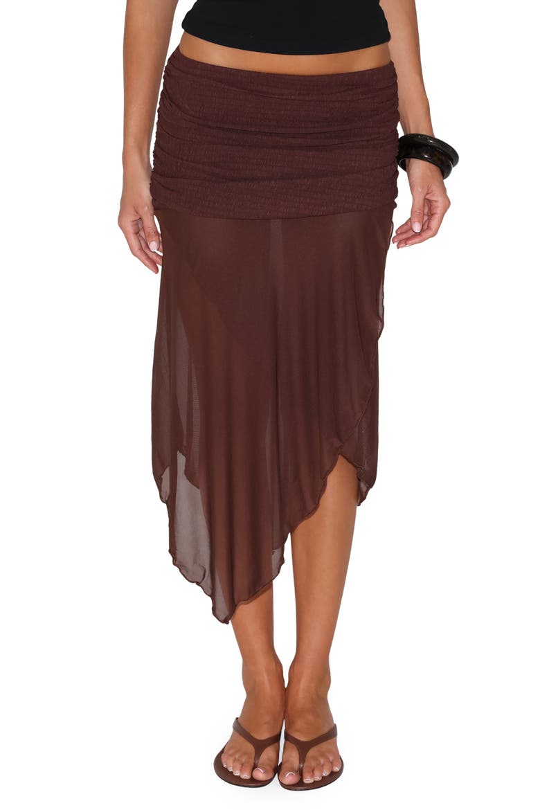 Zinnia Mixed Media Asymmetric Skirt, Main, color, CHOCOLATE