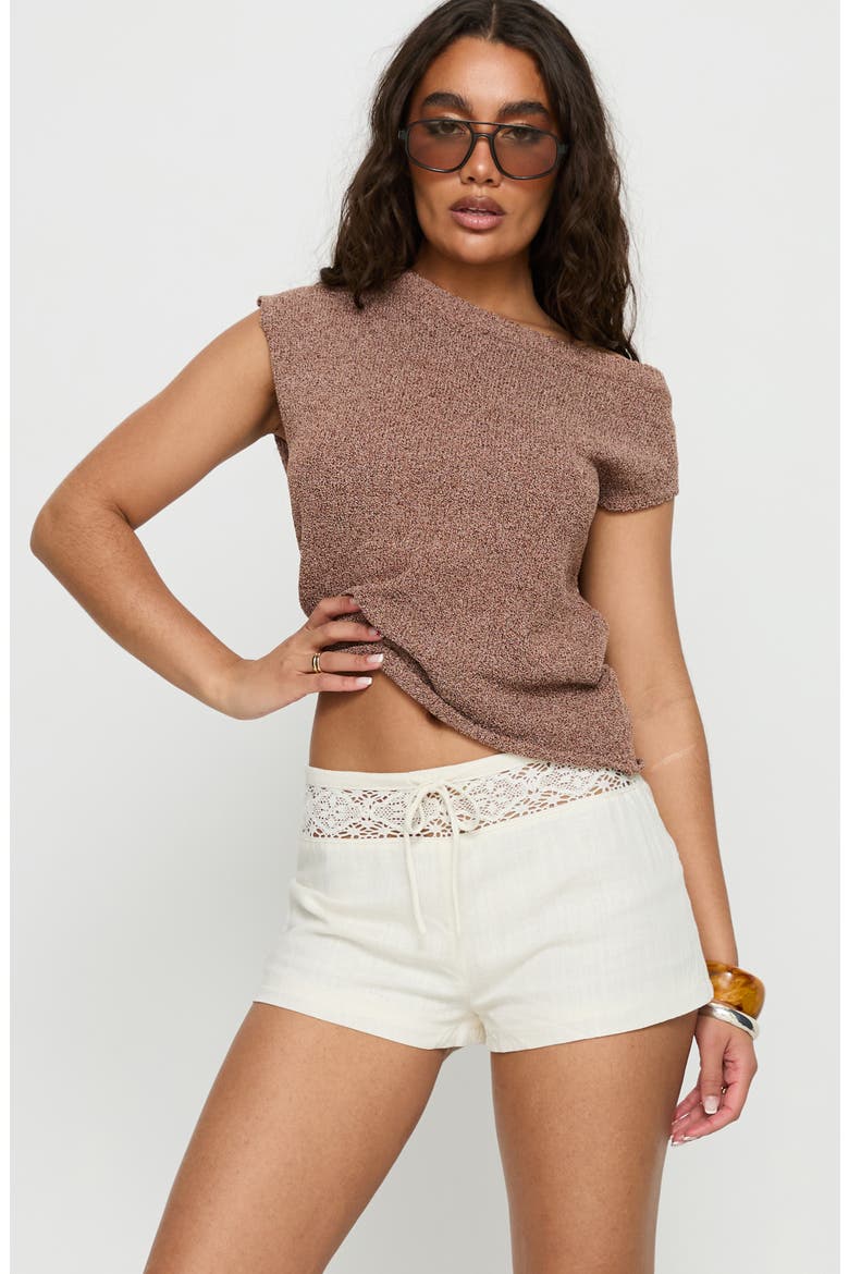 Chelisa Mid Rise Crochet Trim Shorts, Alternate, color, WHITE