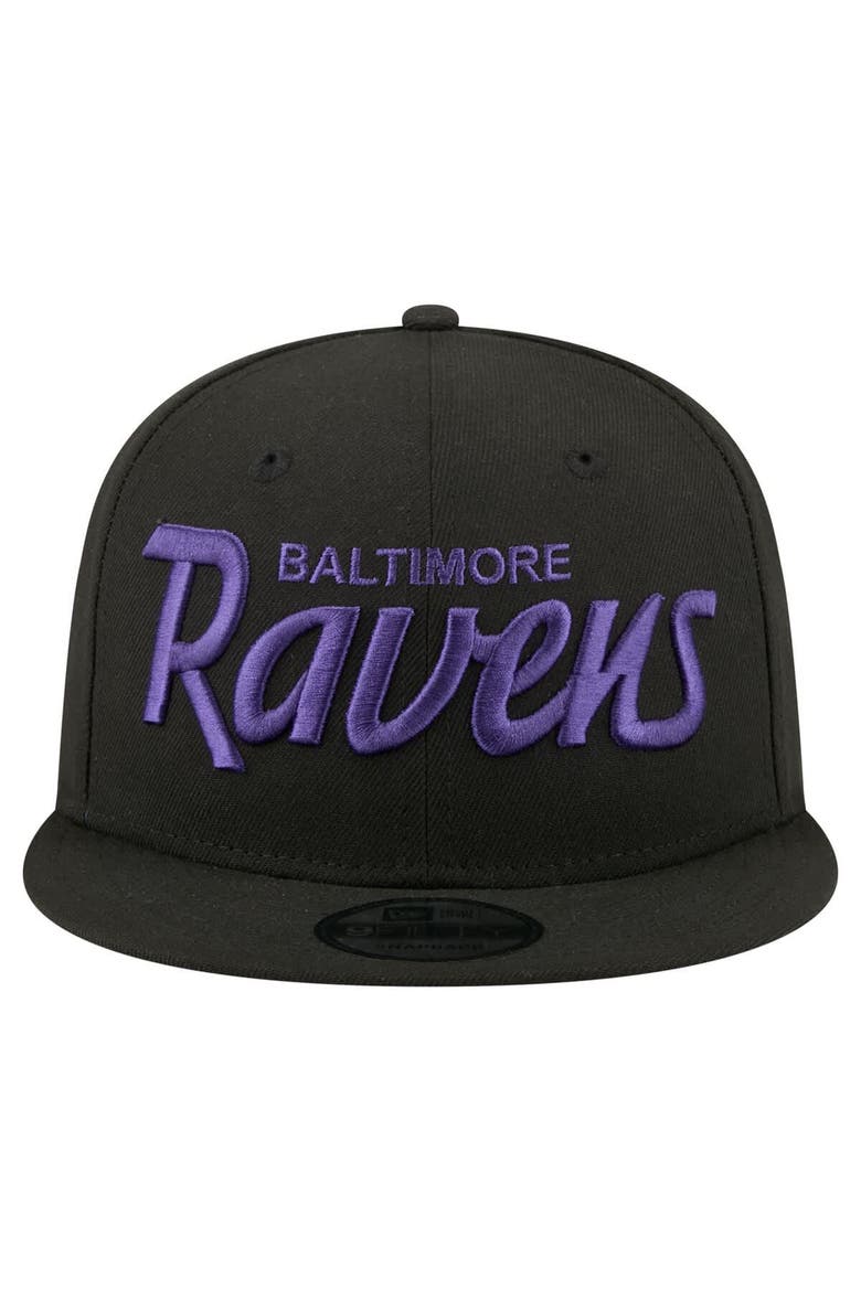 Men's New Era  Black Baltimore Ravens Core Team Script 9FIFTY Snapback Hat, Alternate, color, Black