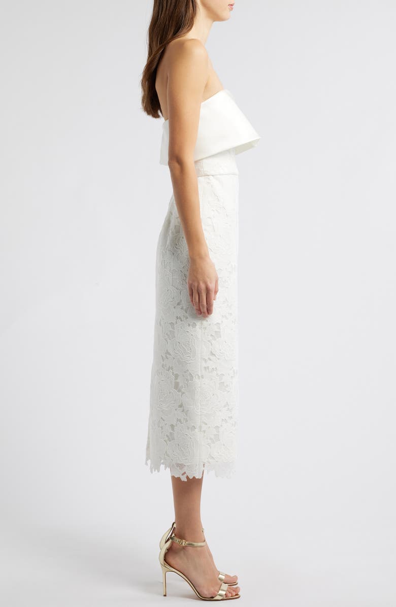 Amsale Strapless Lace Midi A-Line Dress, Alternate, color, Ivory