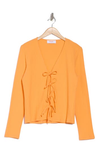 Renee C Tie Front Sweater In Orange