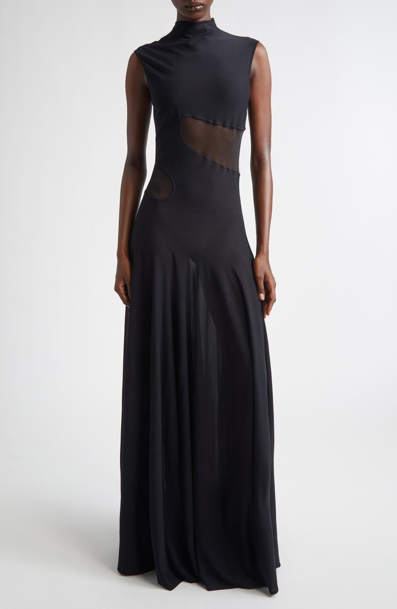 Alaïa Cutout Waist Sleeveless Jersey Fit & Flare Dress, Main, color, Noir Alaia