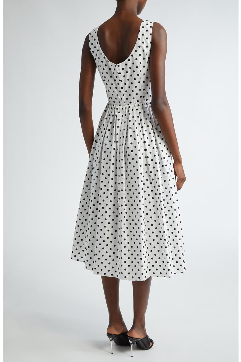 Polka Dot Sleeveless Cotton Midi Dress, Alternate, color, BLACK/ WHITE