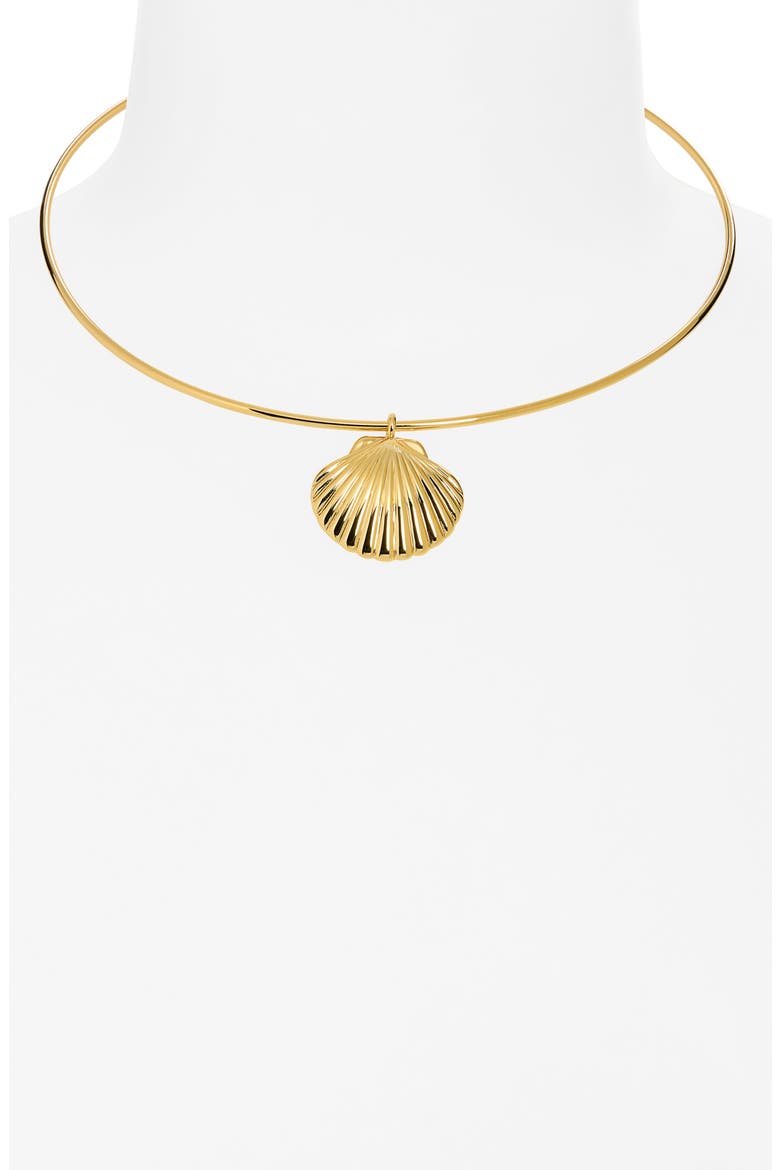 Shell Wire Choker Necklace, Alternate, color, ANTIQUE GOLD