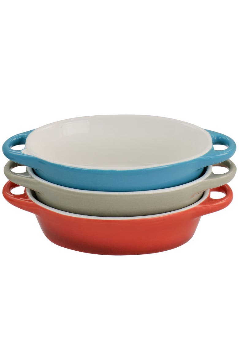 Wexford 3 Piece 6.7oz Stoneware Mini Oval Casserole Set, Alternate, color, Blue