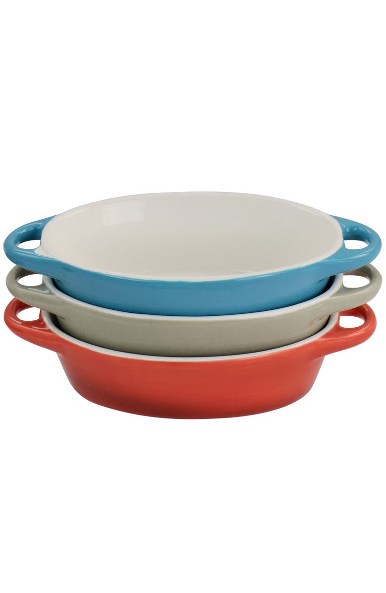 Crock-pot Wexford 3 Piece 6.7oz Stoneware Mini Oval Casserole Set, Alternate, color, Blue