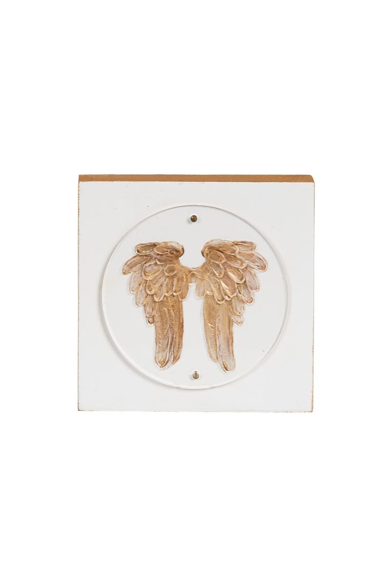 Wood and Acrylic Block Gold Angel Wings Multicolored for Spring Home Decor, Main, color, Multicolored
