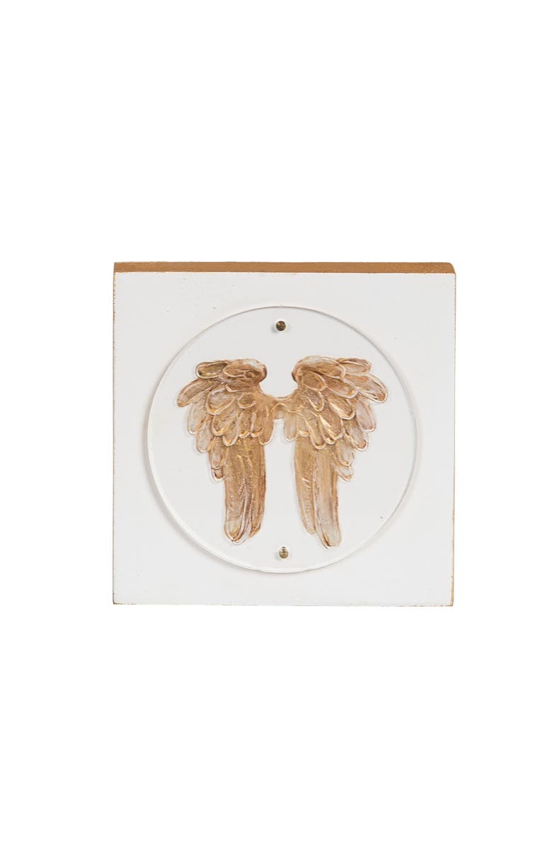Transpac Wood and Acrylic Block Gold Angel Wings Multicolored for Spring Home Decor, Main, color, Multicolored