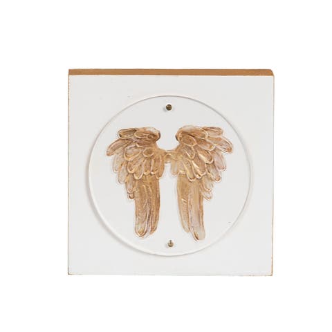 Wood and Acrylic Block Gold Angel Wings Multicolored for Spring Home Decor