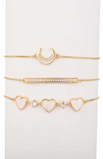 Juliette Set of 3 Cubic Zirconia Moon, Heart & Bar Slider Bracelets