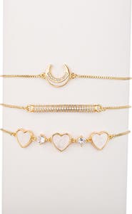 EYE CANDY LOS ANGELES Juliette Set of 3 Cubic Zirconia Moon, Heart & Bar Slider Bracelets