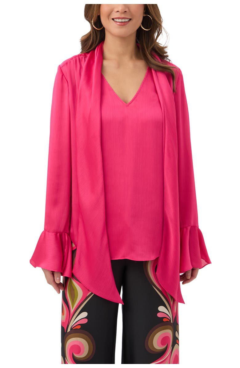 Trina Turk Alora Crinkle Georgette Tie Neck Top, Alternate, color, Forrest Rose