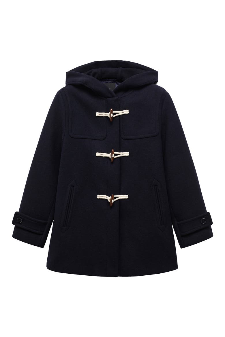 Hooded Wool Blend Coat, Alternate, color, DARK NAVY
