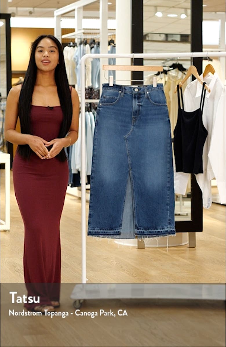Raw Hem Denim Midi Skirt, sales video thumbnail