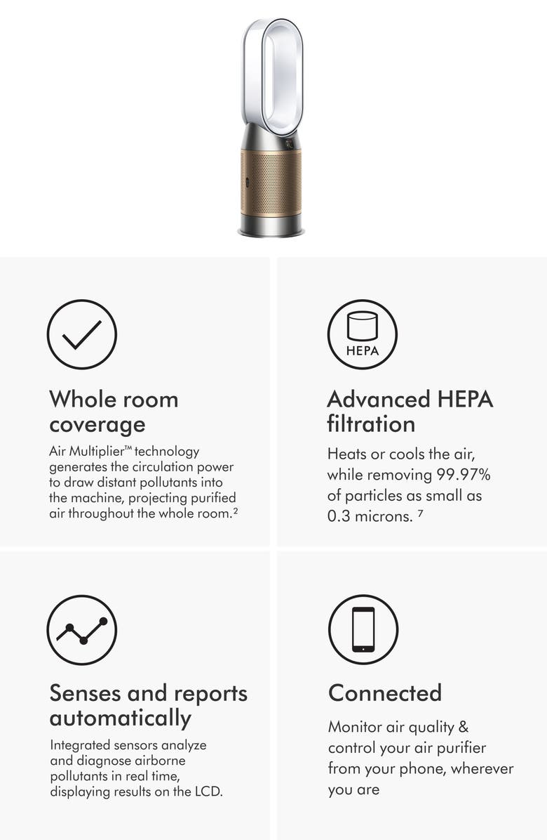Dyson Purifier Hot+Cool Formaldehyde<sup>™</sup> HP09 Purifing Fan - White/Gold, Alternate, color, 