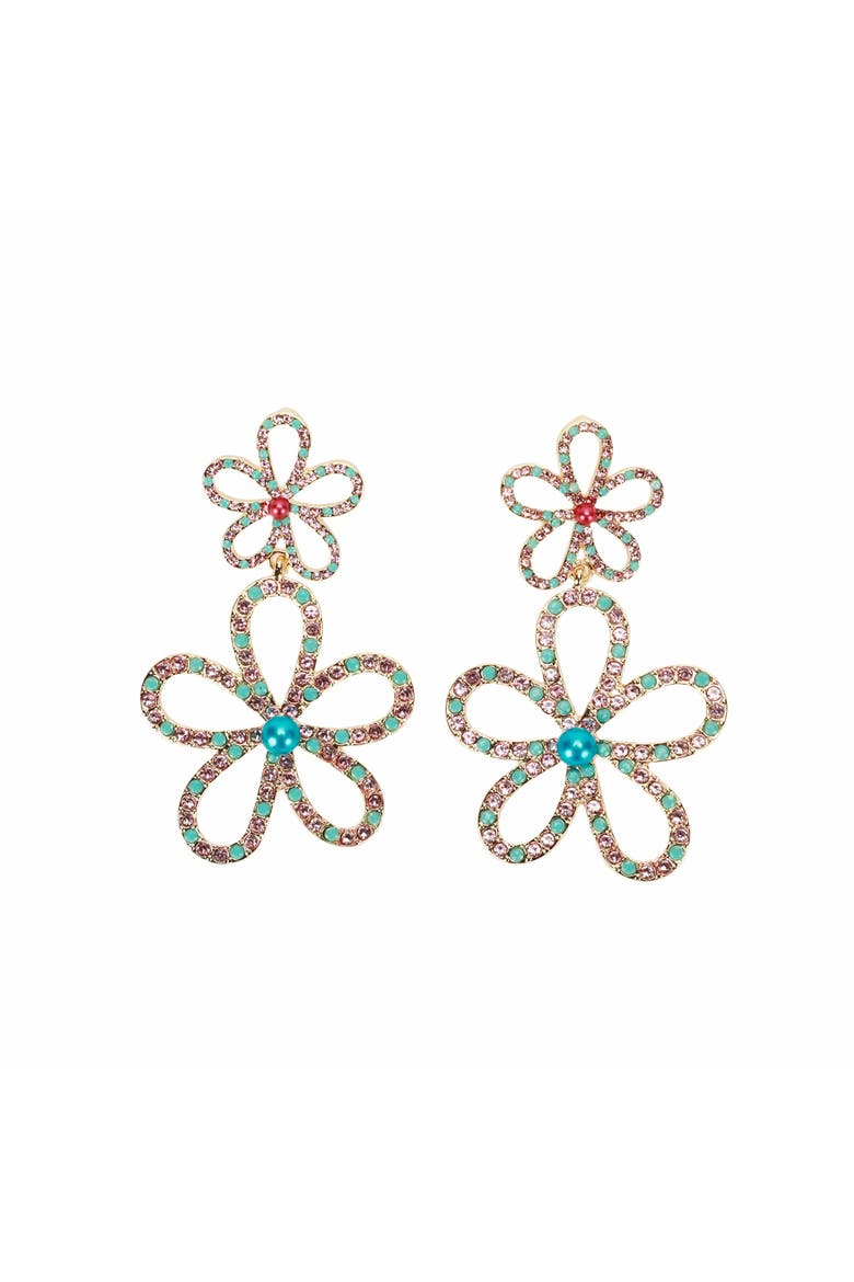 Flower Power Rhinestone Drop Earrings - Hypoallergenic Gold-Tone Layered Floral Statement Earrings with Multicolor Stones, 1.75 Inch, Main, color, Multicolor