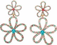 PACKED PARTY Flower Power Rhinestone Drop Earrings - Hypoallergenic Gold-Tone Layered Floral Statement Earrings with Multicolor Stones, 1.75 Inch