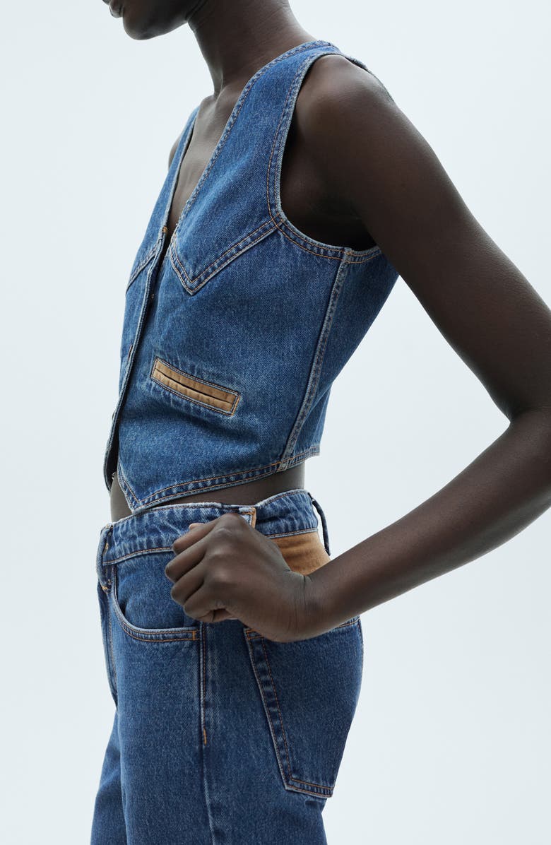 MANGO Faux Suede Contrast Detail Denim Vest, Alternate, color, 