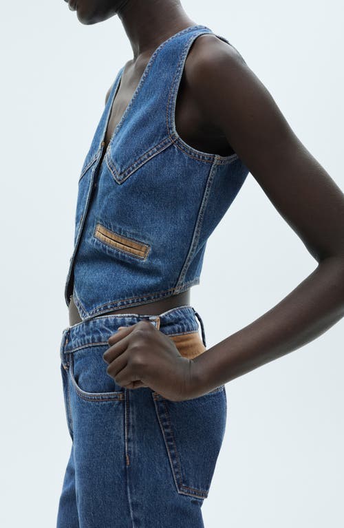 Mango Faux Suede Contrast Detail Denim Vest In Dark Blue