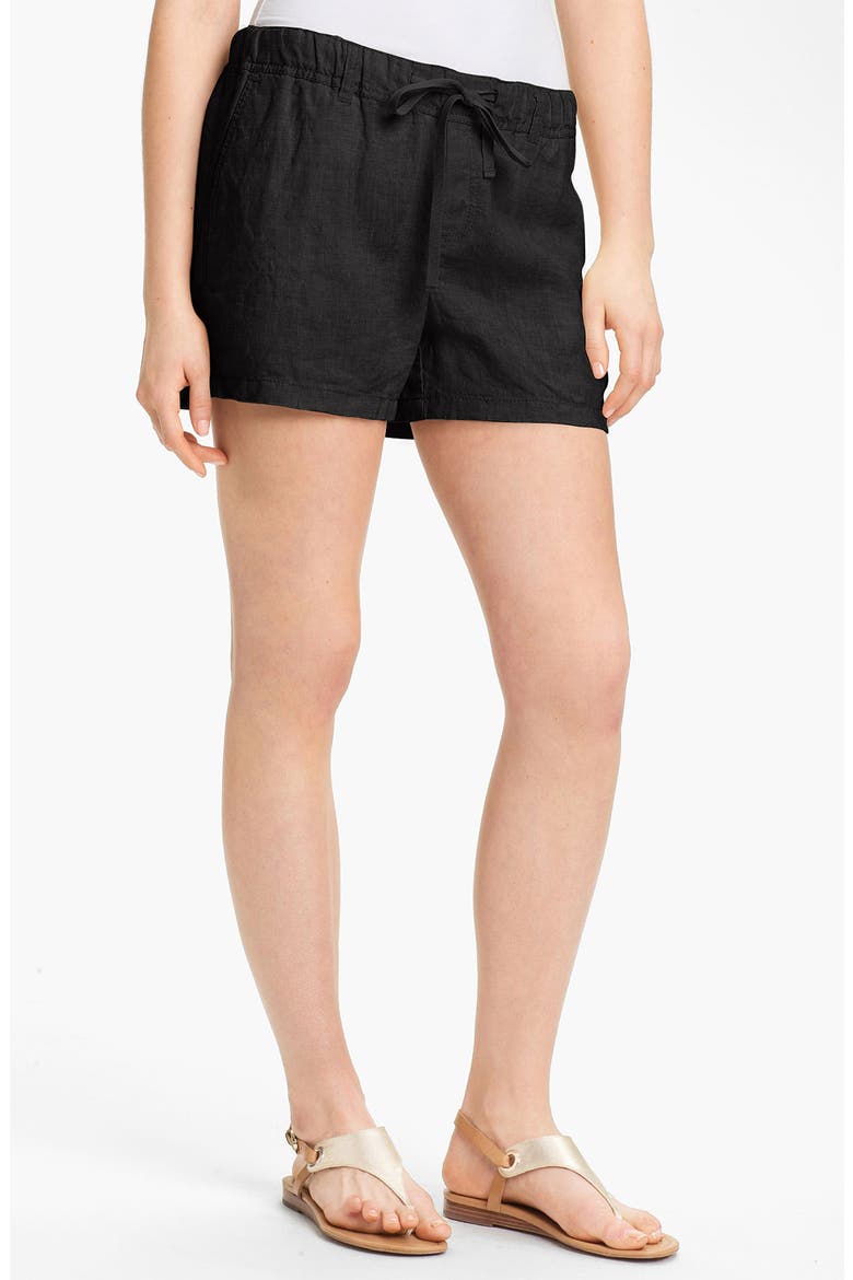 Drawstring Linen Shorts, Alternate, color, BLACK