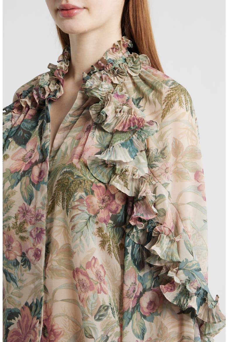Esme Floral Ruffle Button-Up Chiffon Shirt, Alternate, color, ROSE MULTI