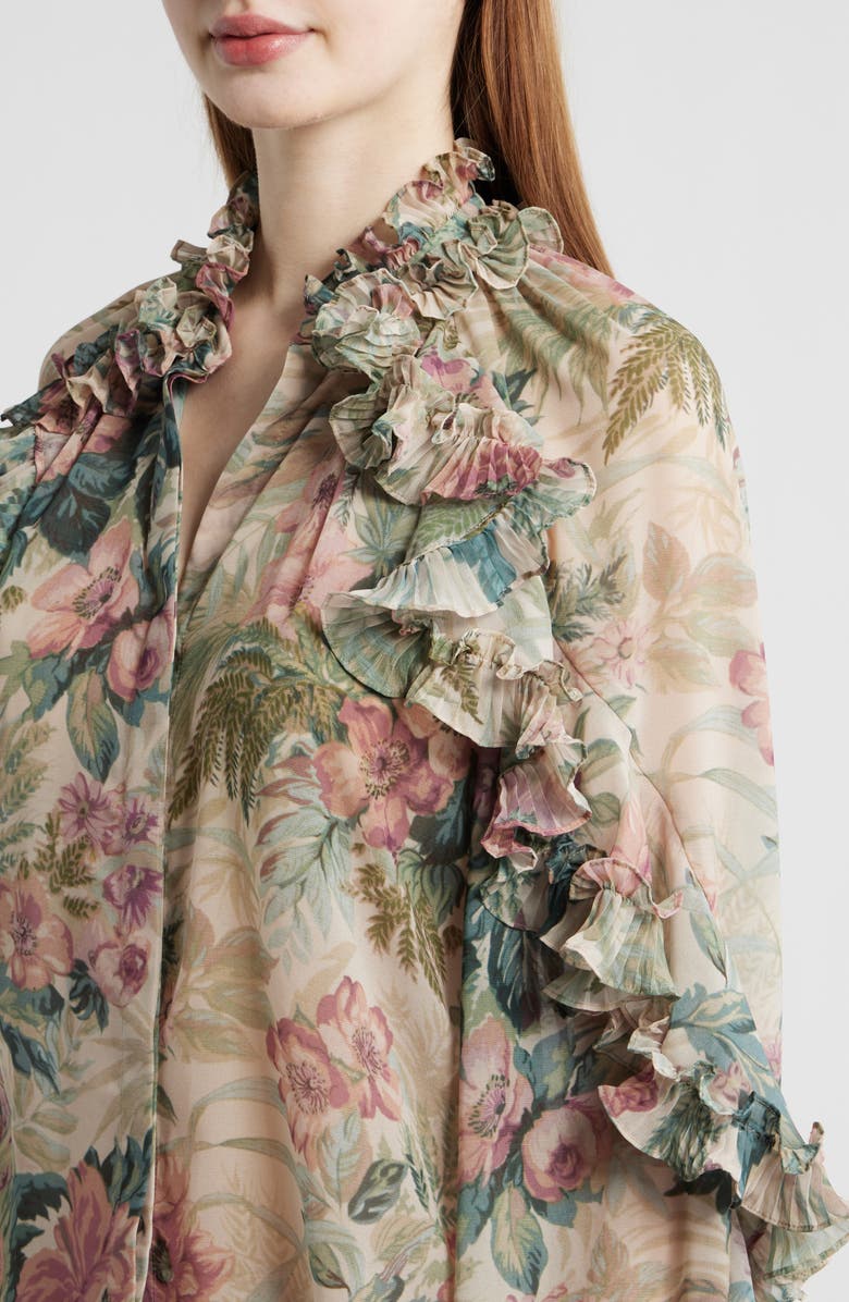 KOBI HALPERIN Esme Floral Ruffle Button-Up Chiffon Shirt, Alternate, color, Rose Multi